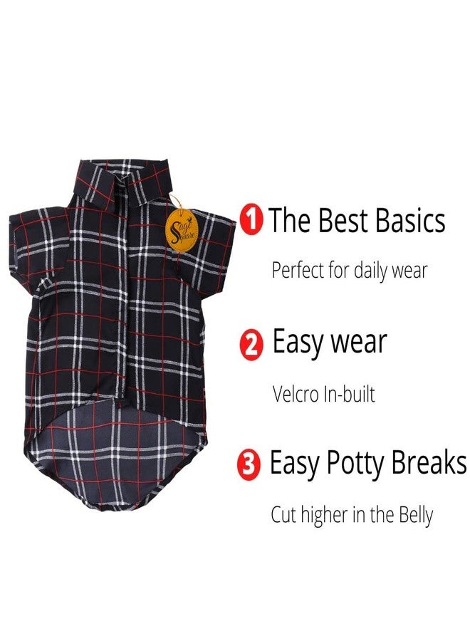 سايج سكوير قميص كلاب مطبوع عليه مربعات باللون الأخضر الزيتوني، قميص كلاب عصري، فائق النعومة وخفيف الوزن، ملابس كلاب مريحة وجيدة التهوية، زي عصري (مقاس صغير جدًا - 12 بوصة) (طبعة مربعات سوداء) - Image 5